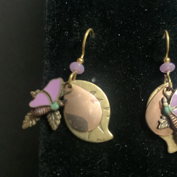 Triple layered Purple Enamel Butterfly Copper & Brass earrings - Picture 3 of 4